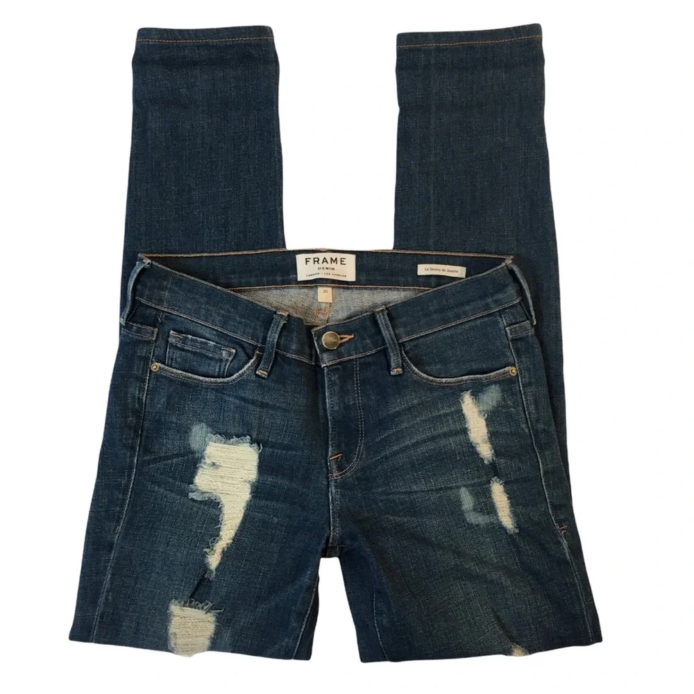Frame Denim Jeans Le Skinny De Jeanne Size 26 Distressed Stretch Skinny - Picture 2 of 15